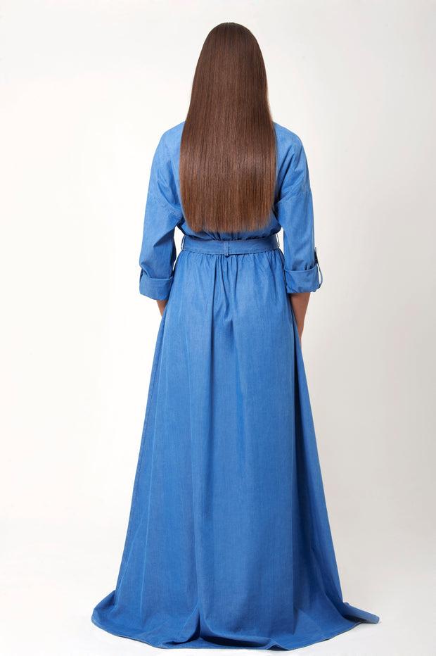 Denim Midi Dress With Half Sleeves, Vintage Denim Dress, Denim Shirt Collar  Dress, Denim Shirt Dress With Pockets - Etsy